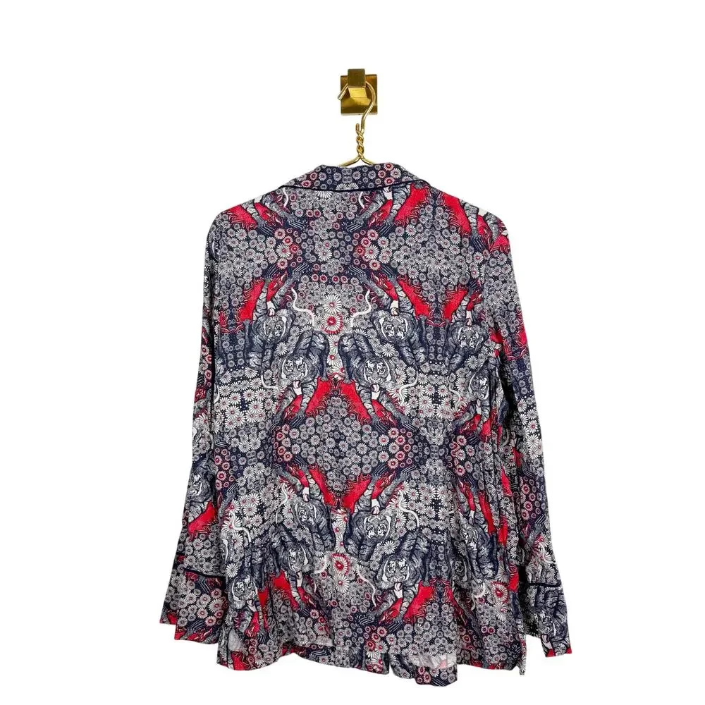Anthropologie Florence Balducci Menagerie Pajama Top Tiger Print Flannel Sz XL